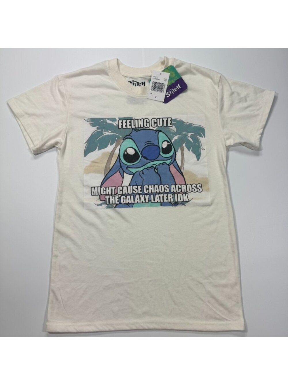 Disney Stitch T-Shirt Women's S Beige Cotton Feeling Cute Graphic Casual Summer